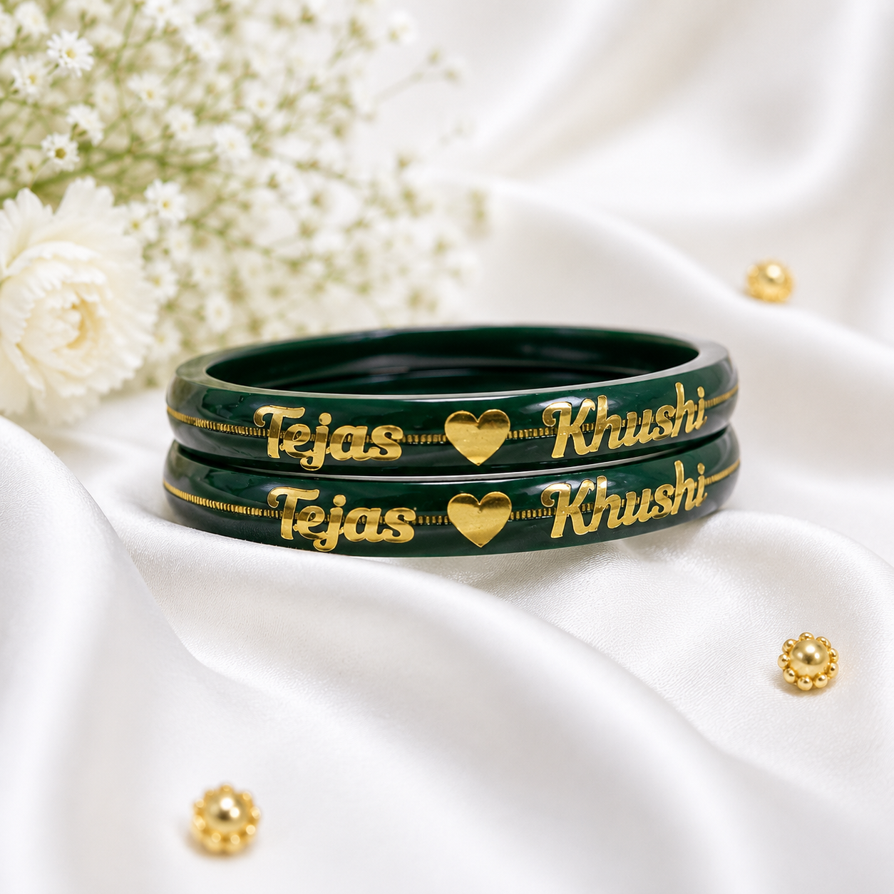 Custom Name Kada with Heart | Premium Acrylic Wedding Bangles