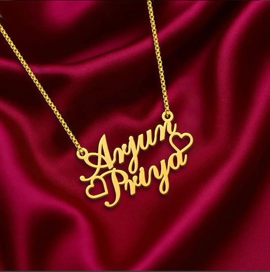 Two Heart Couple Name Pendant