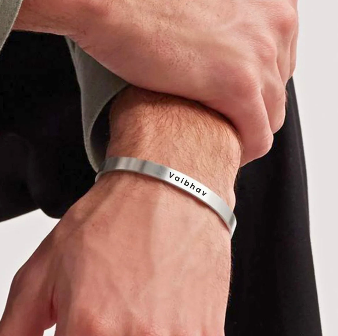 Men And Women Silver Adjustable Name Kada