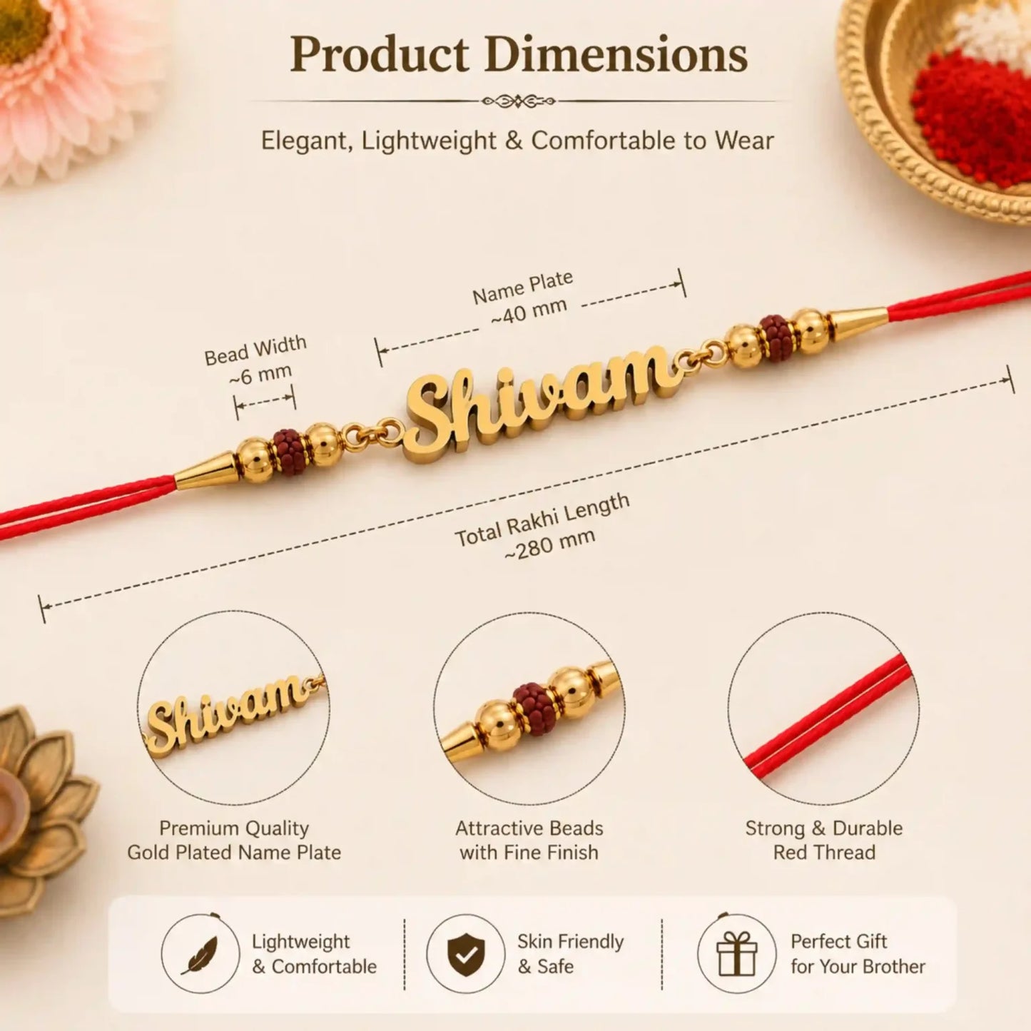 Personalized Name Gold Plated Rakhi for Brother