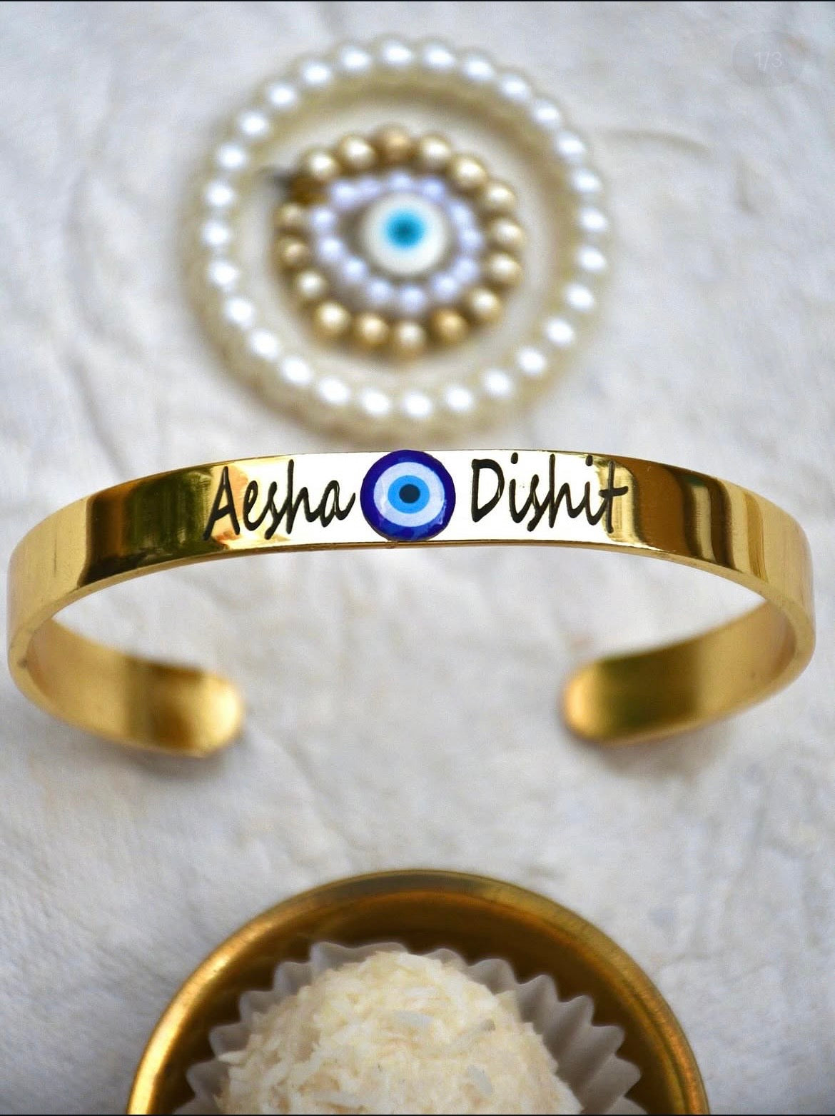 Premium Gold-Plated Personalized Evil Eye Bhabhi Rakhi Kada