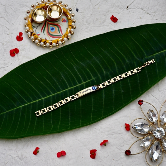Personalized Evil Eye Rakhi Bracelet with Name Engraving