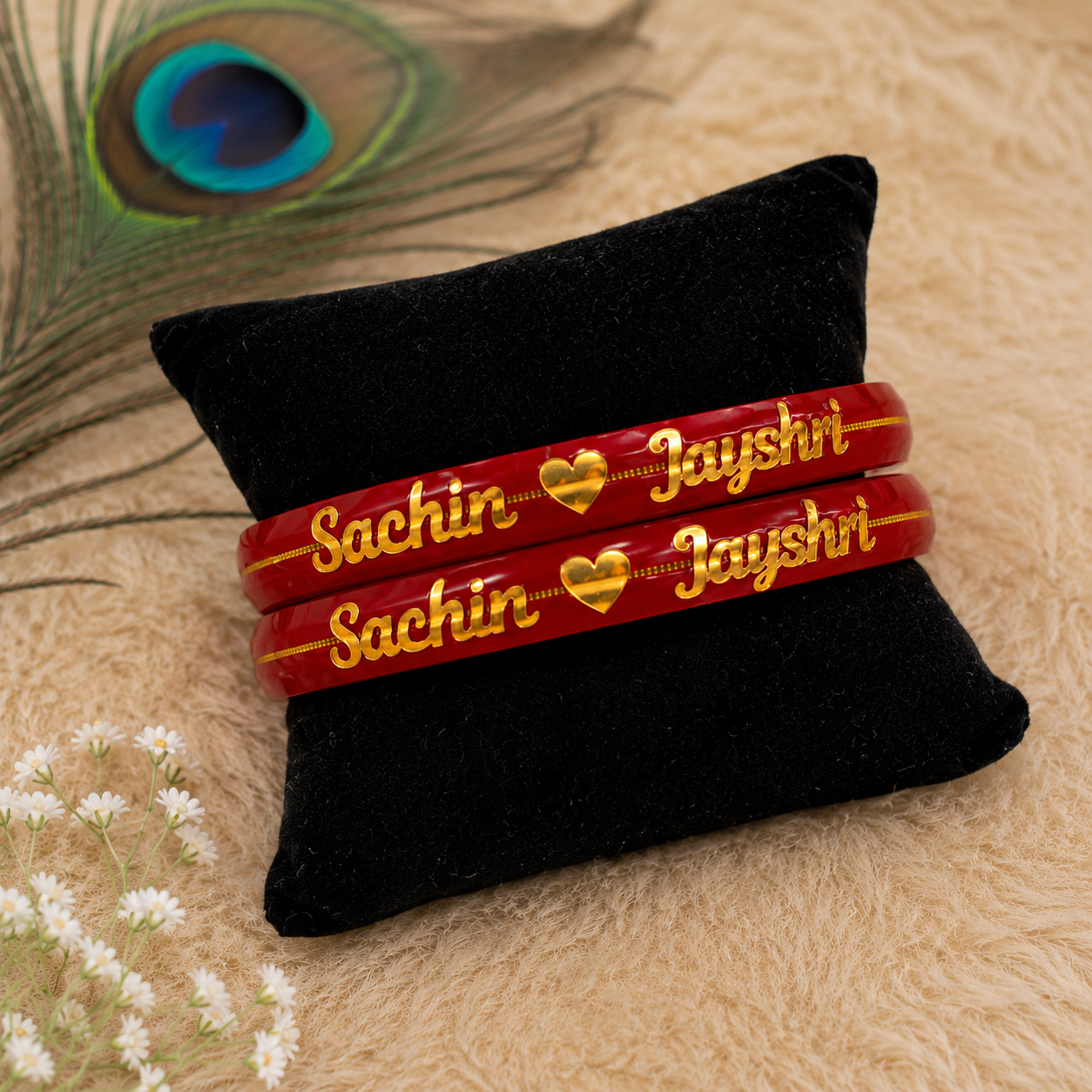 Custom Name Kada with Heart | Premium Acrylic Wedding Bangles