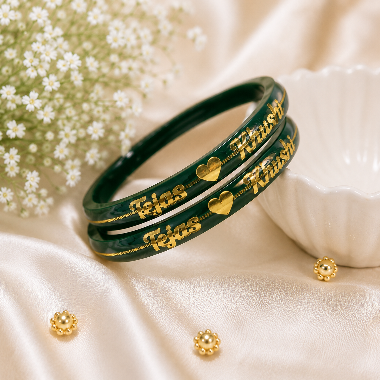 Custom Name Kada with Heart | Premium Acrylic Wedding Bangles