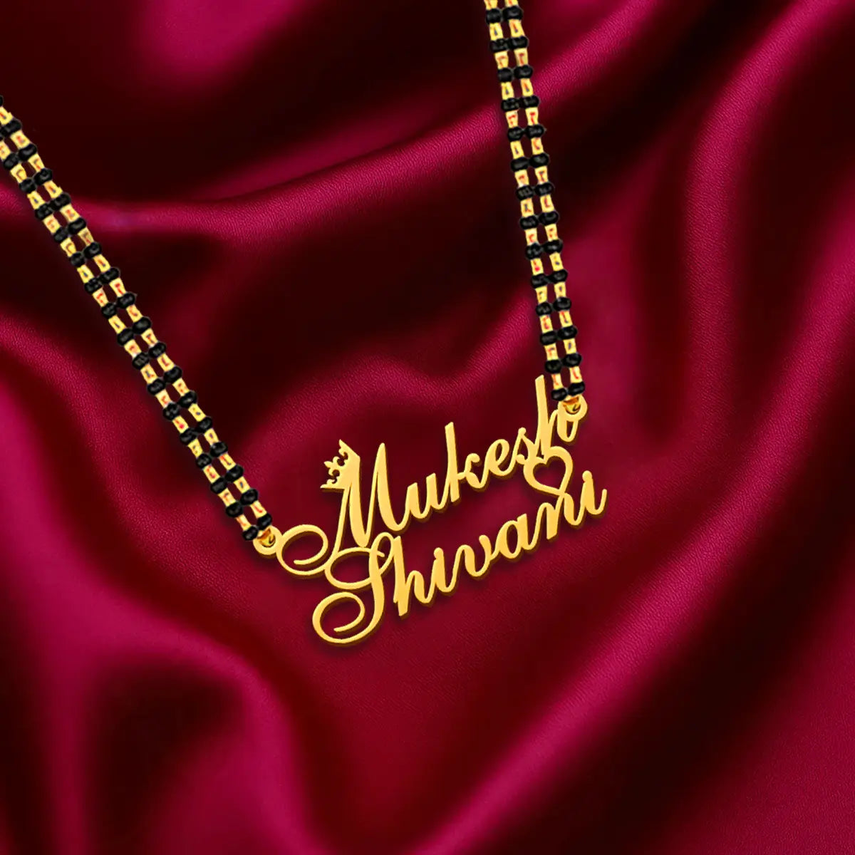 Crown & Heart Style Couple Name Necklace