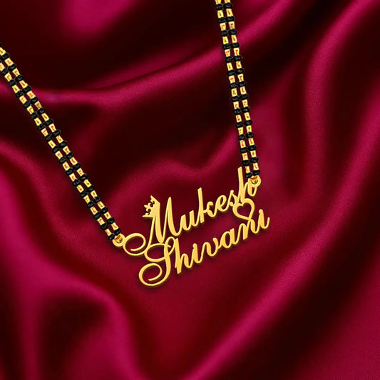 Crown & Heart Style Couple Name Necklace