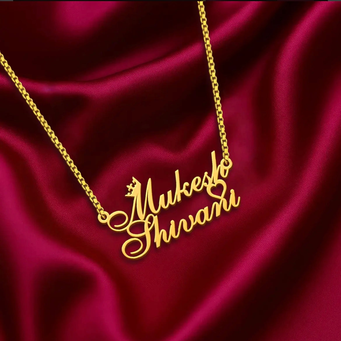 Crown & Heart Style Couple Name Necklace