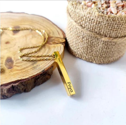 Gold Plated Personalized 3D Bar Pendant