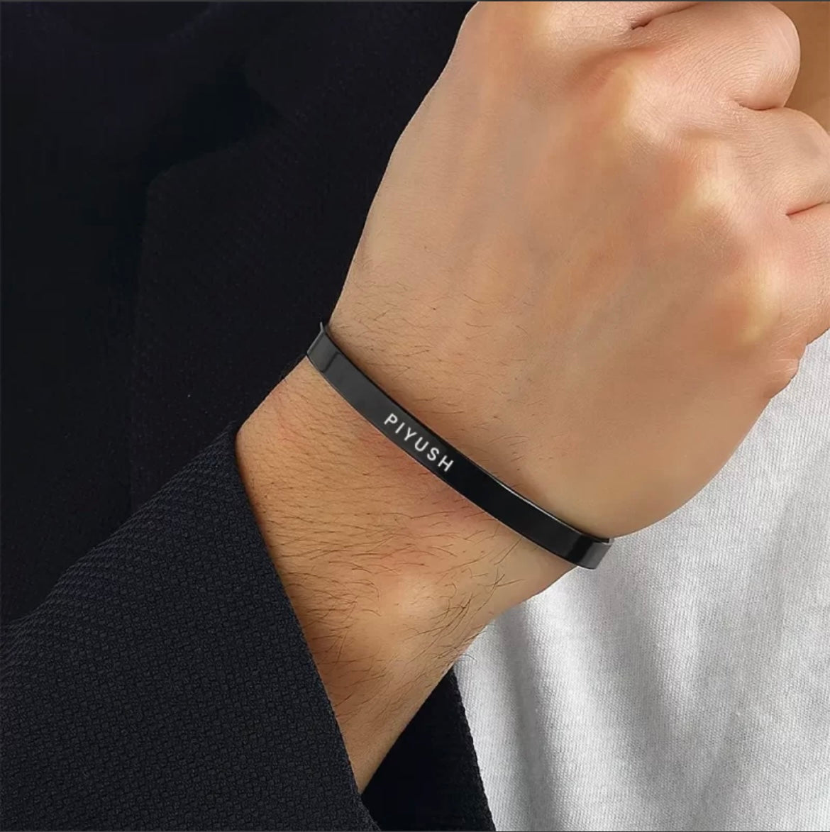 Black Personalized Engraved Name Bracelet