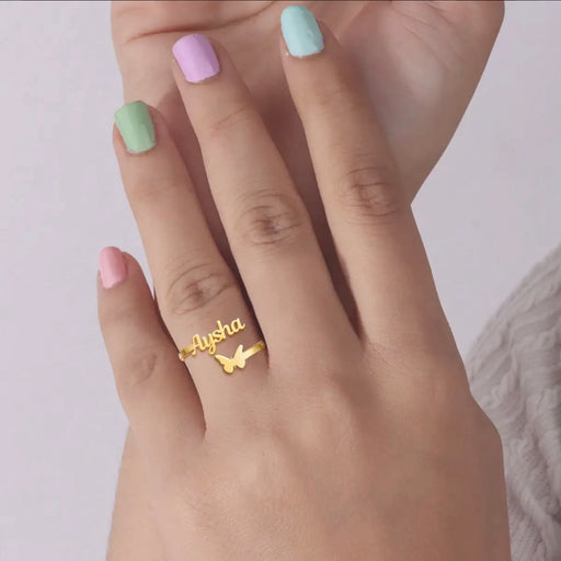 Personalized Butterfly Name Ring