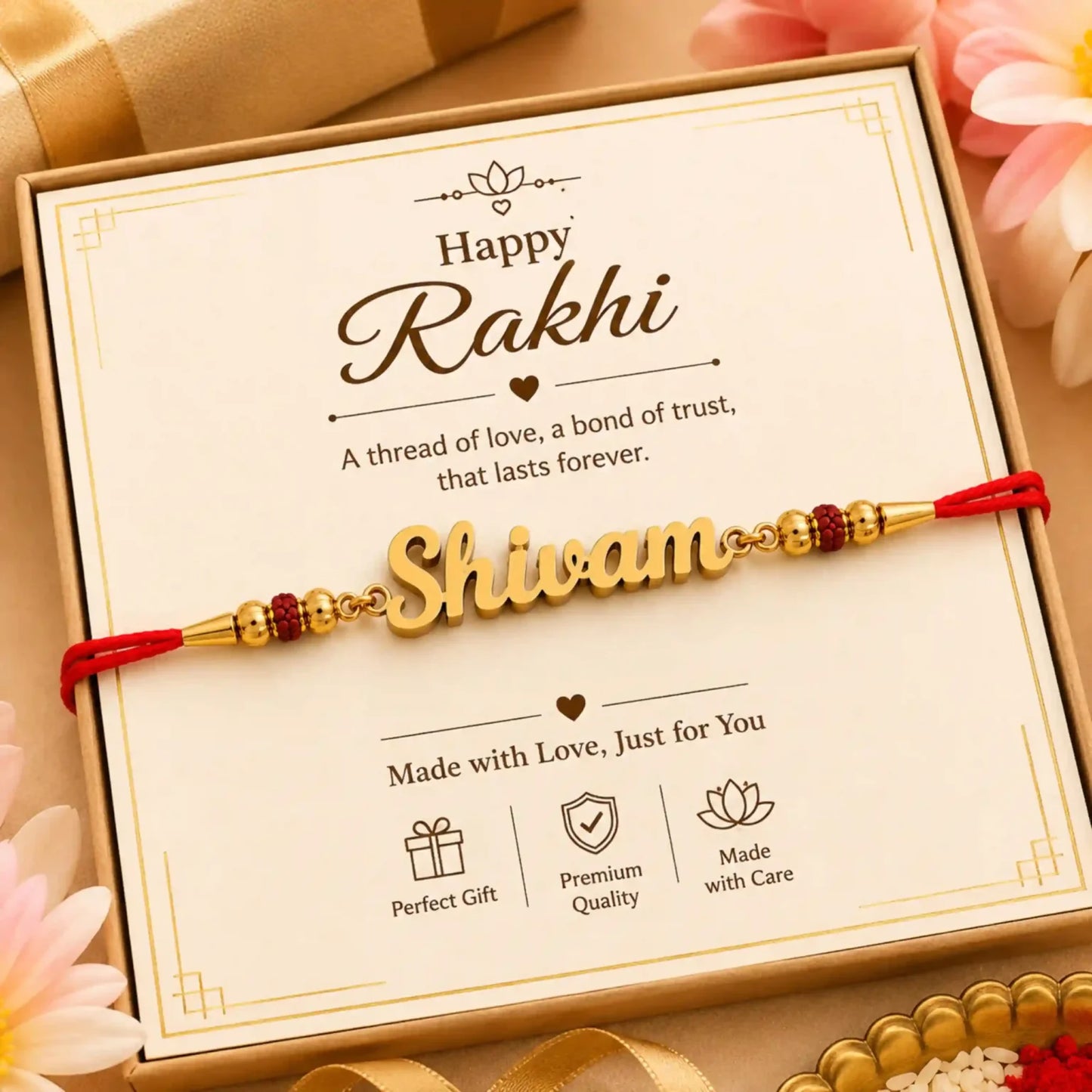 Personalized Name Gold Plated Rakhi for Brother