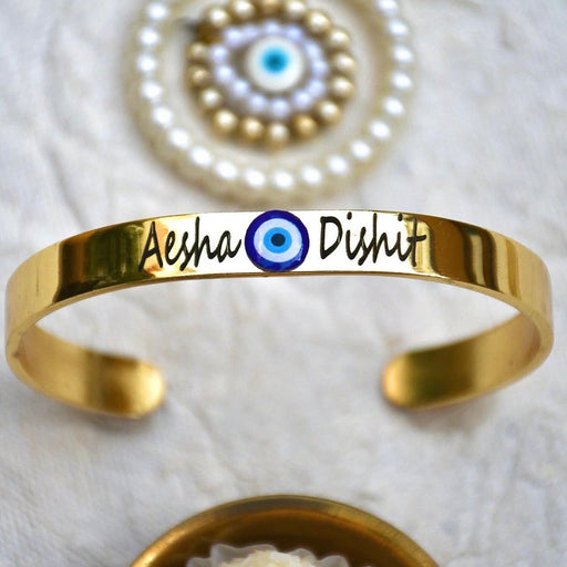 Premium Gold-Plated Personalized Evil Eye Bhabhi Rakhi Kada