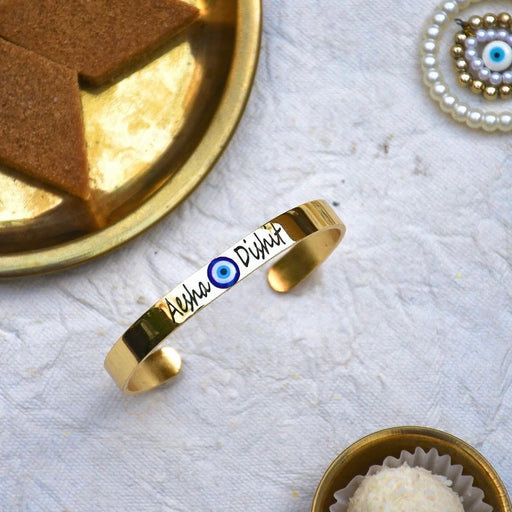 Premium Gold-Plated Personalized Evil Eye Bhabhi Rakhi Kada