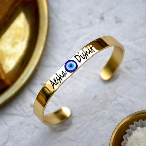 Premium Gold-Plated Personalized Evil Eye Bhabhi Rakhi Kada