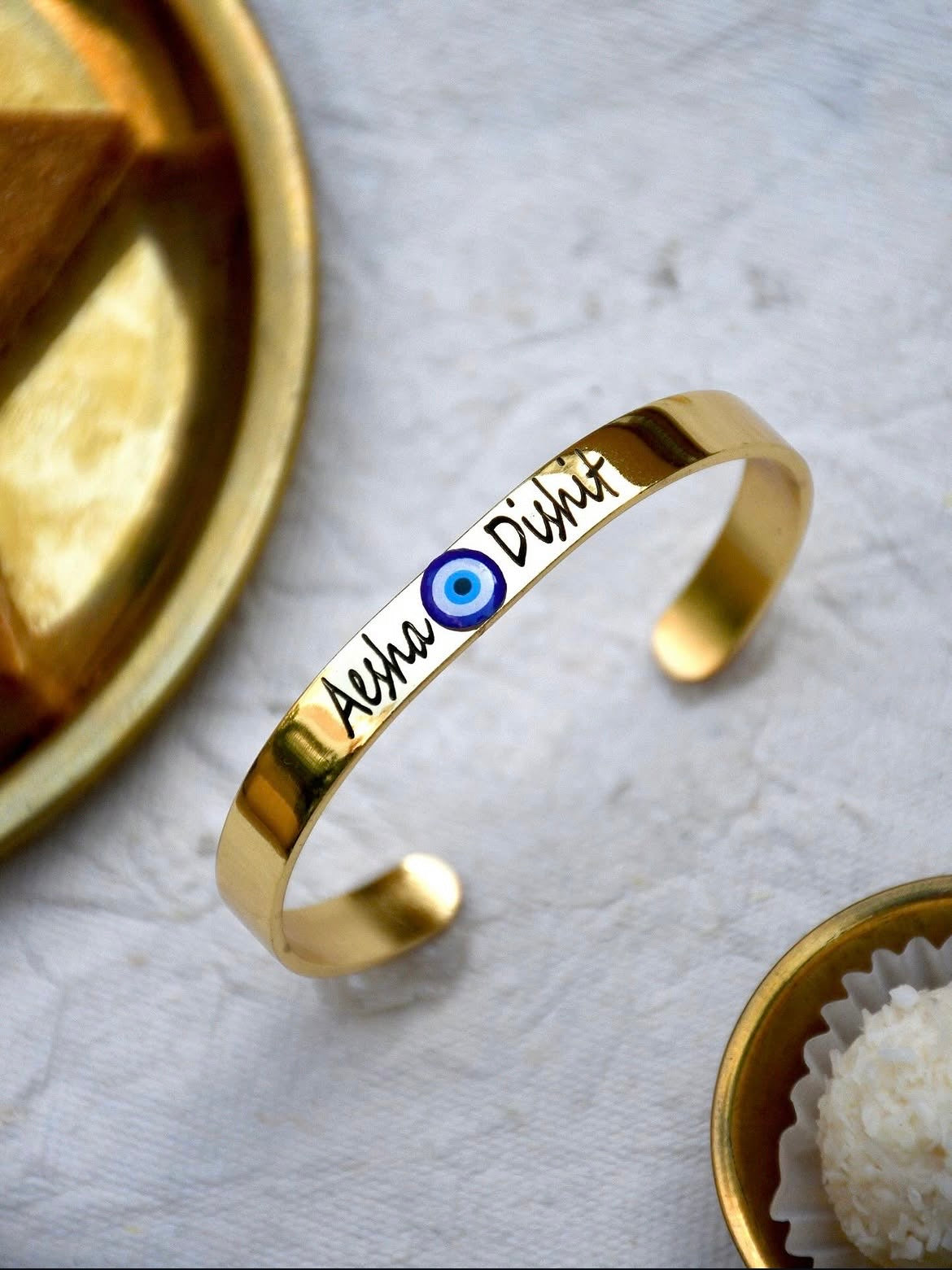 Premium Gold-Plated Personalized Evil Eye Bhabhi Rakhi Kada