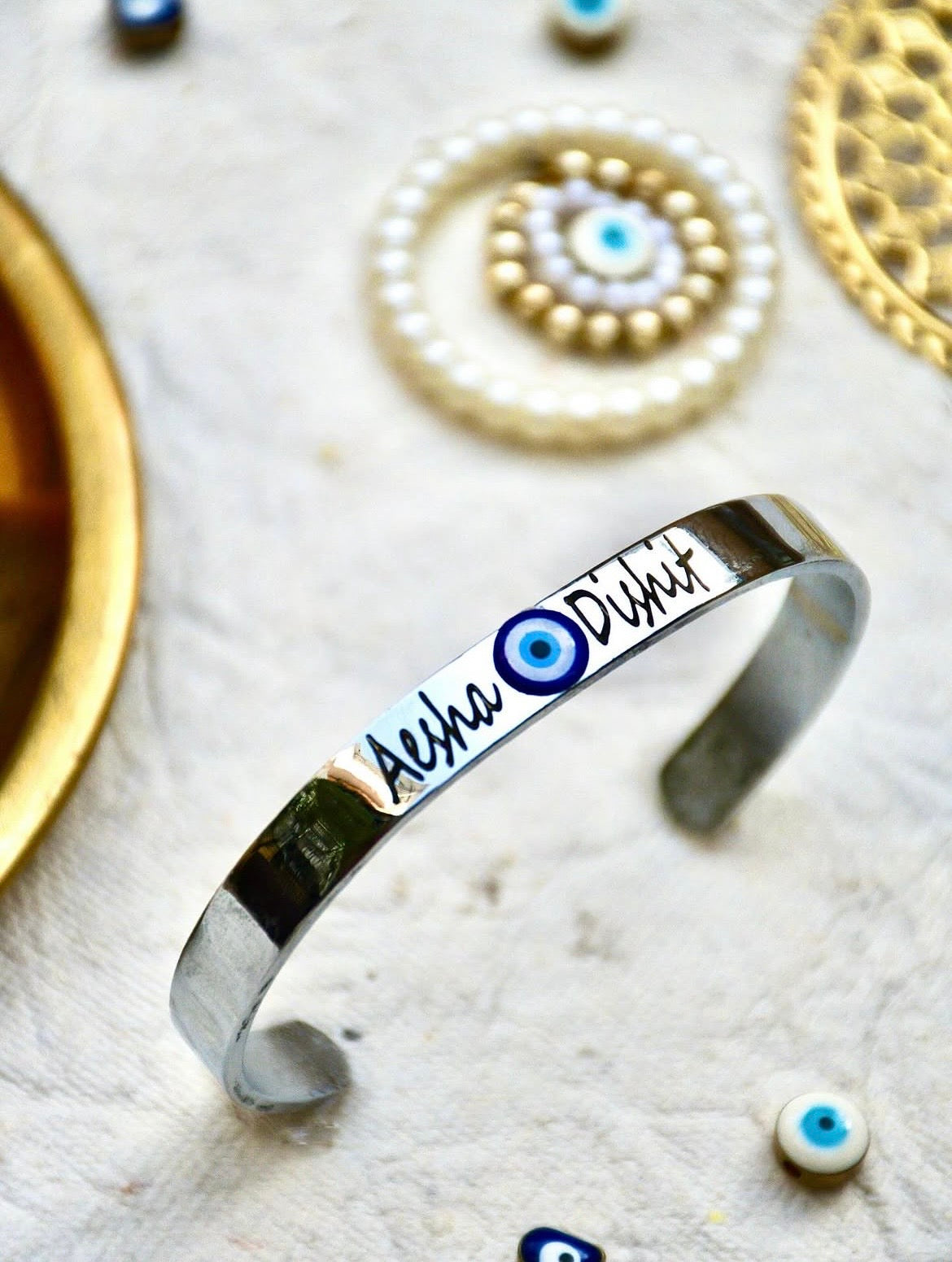 Premium Silver-Plated Personalized Evil Eye Bhabhi Rakhi Kada