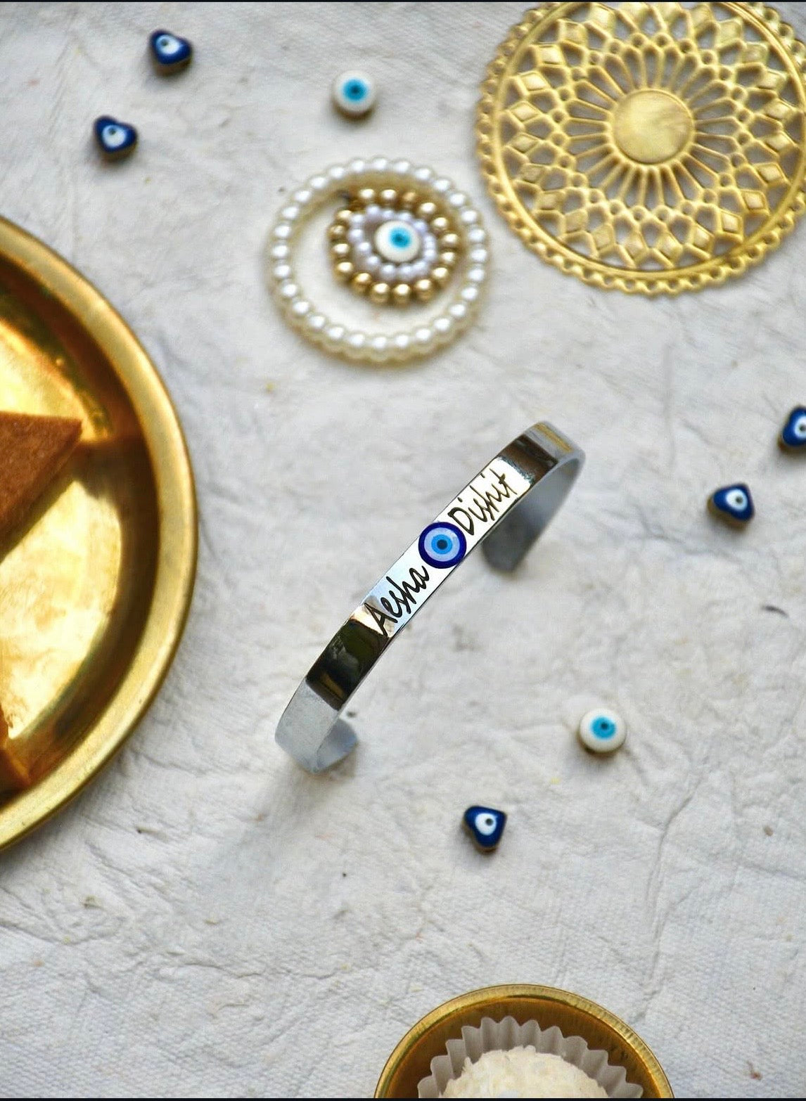 Premium Silver-Plated Personalized Evil Eye Bhabhi Rakhi Kada