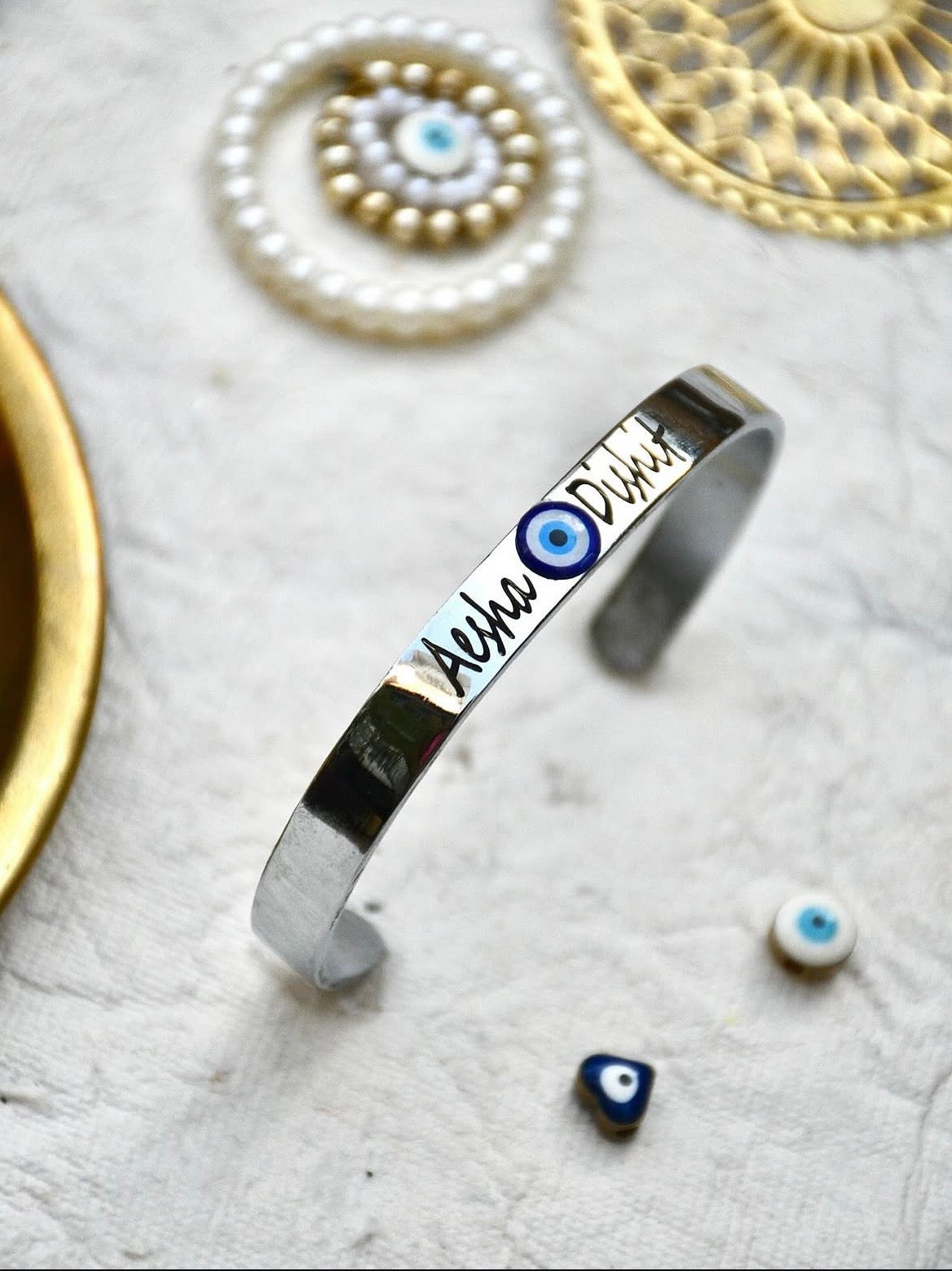 Premium Silver-Plated Personalized Evil Eye Bhabhi Rakhi Kada