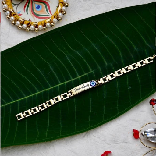Personalized Evil Eye Rakhi Bracelet with Name Engraving