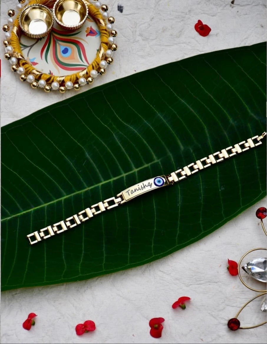 Personalized Evil Eye Rakhi Bracelet with Name Engraving