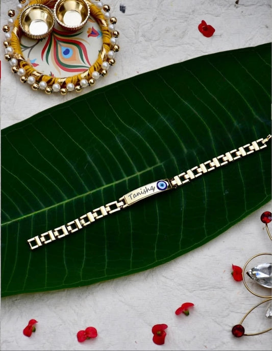 Personalized Evil Eye Rakhi Bracelet with Name Engraving