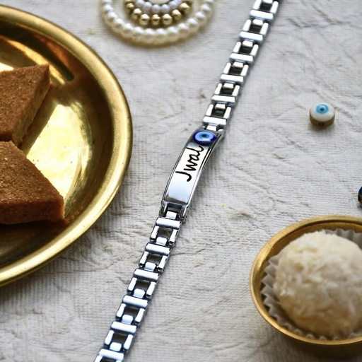 Premium Silver-Plated Personalized Evil Eye Rakhi for Brother