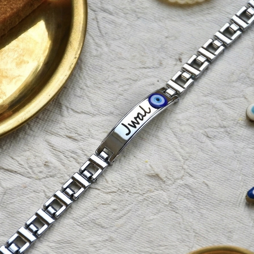Premium Silver-Plated Personalized Evil Eye Rakhi for Brother
